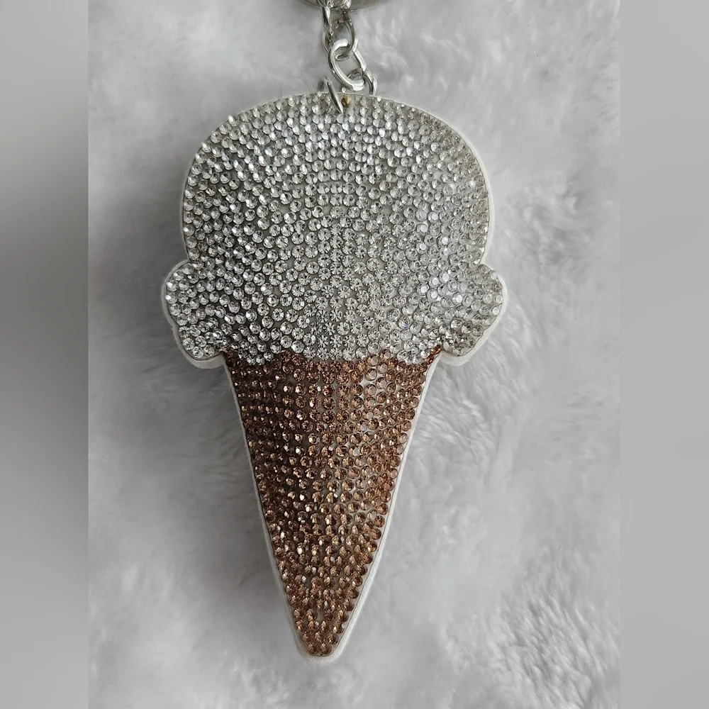 Ice Cream Cone Keychain with Rhinestones Bag Charm